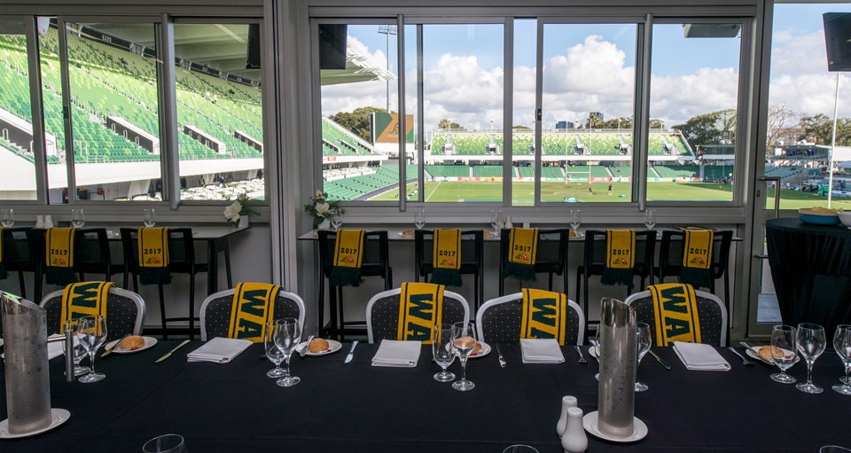 A photo taken from inside a corporate box at HBF Park